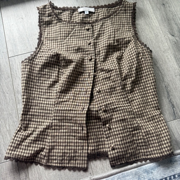 Rihoas Brown Plaid Single Breasted Vest - Picture 2 of 3